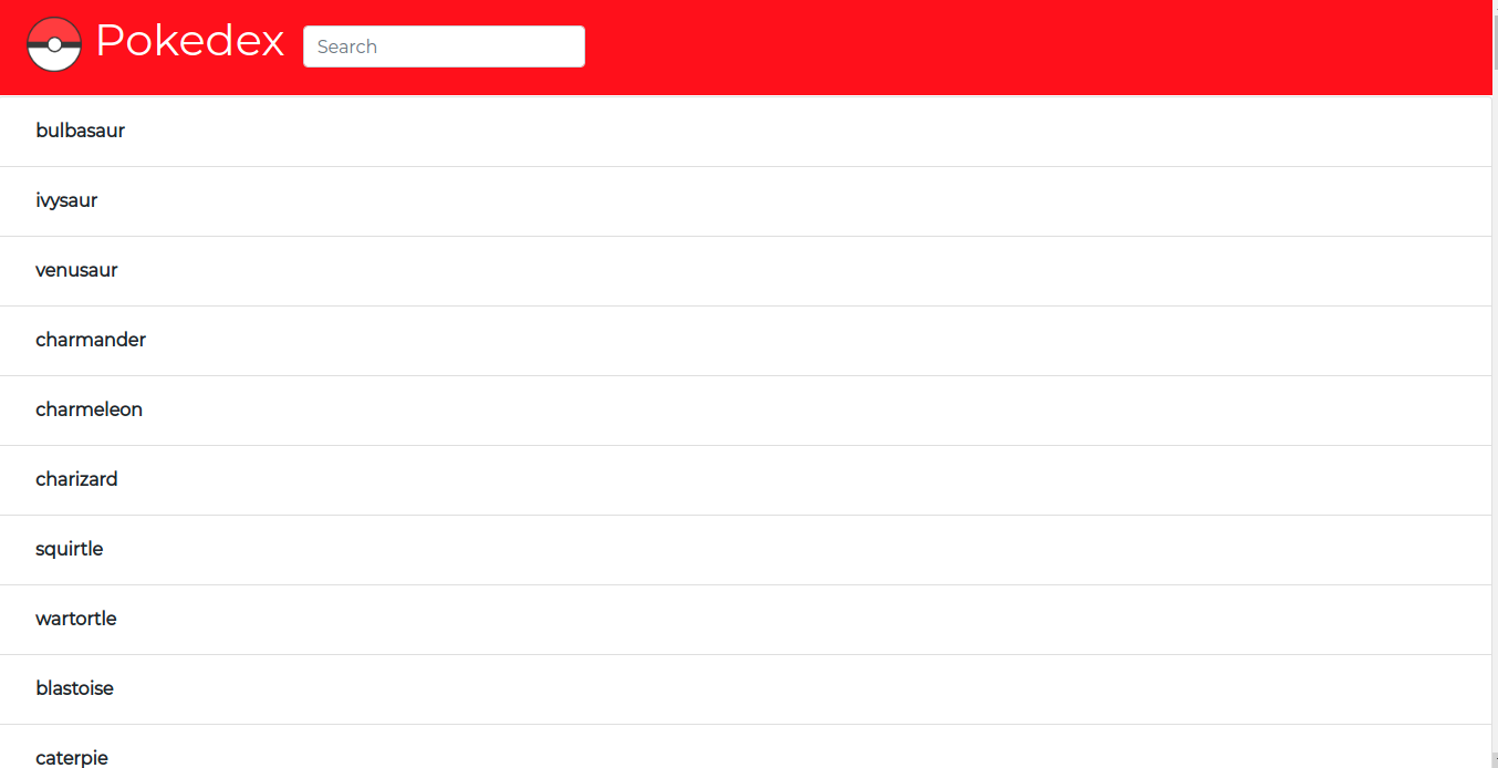 screenshot of pokedex website